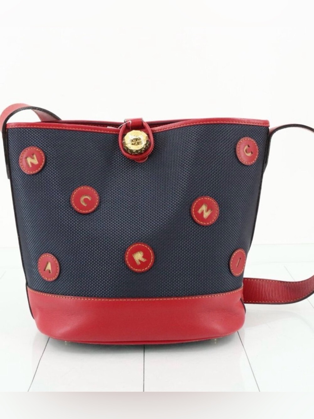 *VINTAGE* Nina Ricci *LIKE NEW* Navy & Red Crossbody Bag w/ Logo Button Detail